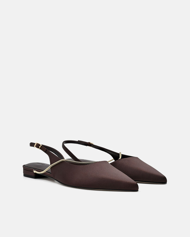 Marland Leather Ballerina Flats - Dark Brown Satin