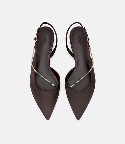 Marland Leather Ballerina Flats - Dark Brown Satin