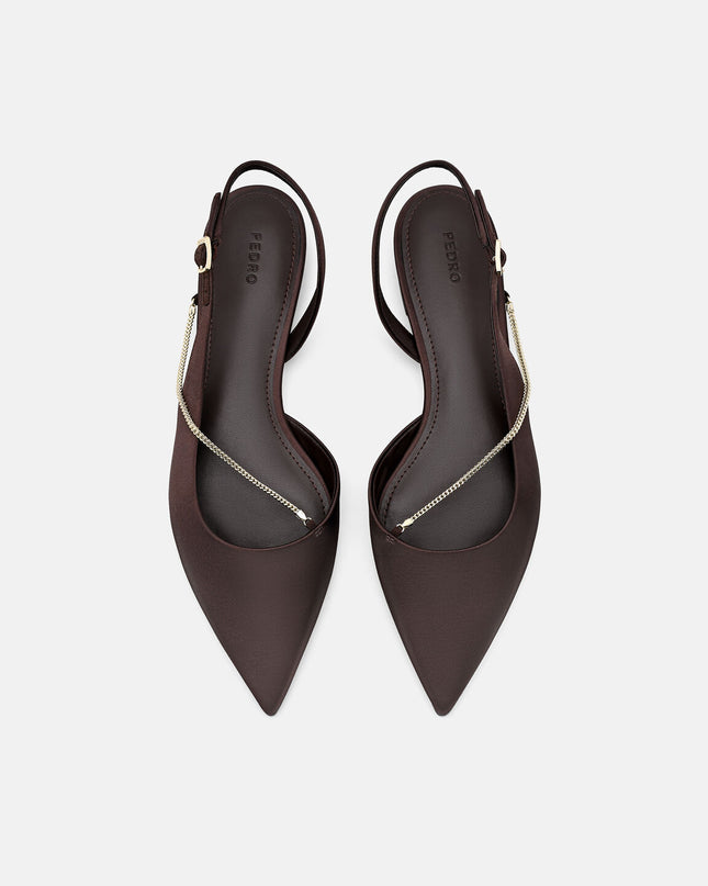 Marland Leather Ballerina Flats - Dark Brown Satin