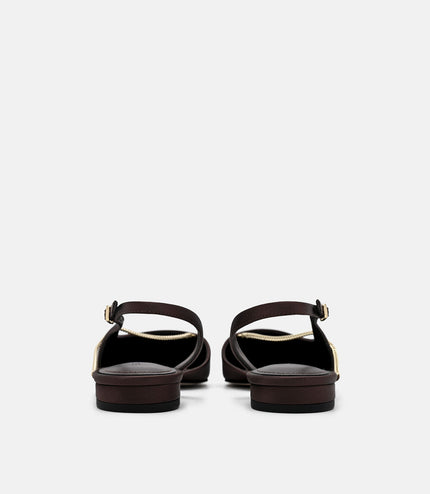 Marland Leather Ballerina Flats - Dark Brown Satin