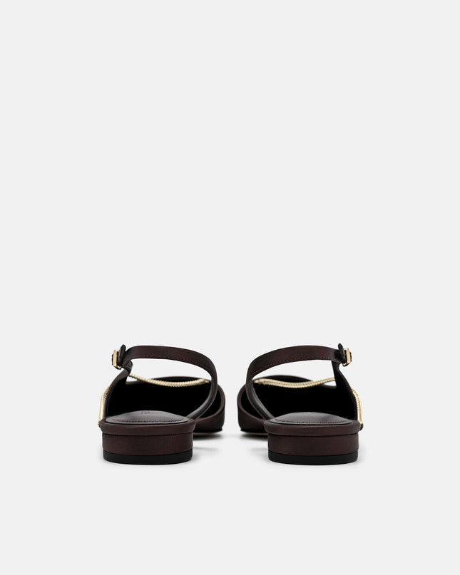 Marland Leather Ballerina Flats - Dark Brown Satin