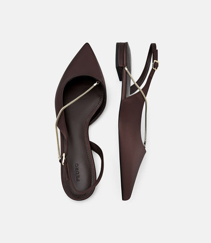 Marland Leather Ballerina Flats - Dark Brown Satin