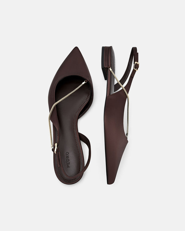 Marland Leather Ballerina Flats - Dark Brown Satin