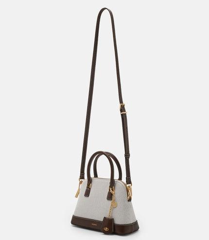 Lucia Leather Handbag - Dark Brown Canvas