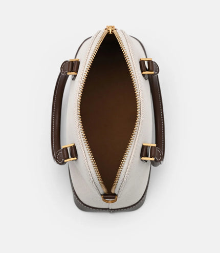 Lucia Leather Handbag - Dark Brown Canvas