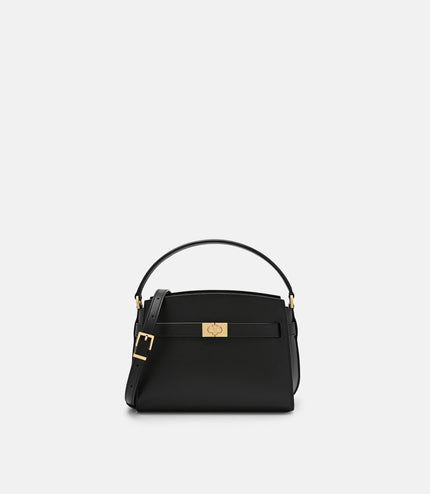 Belted Leather Handbag - Black