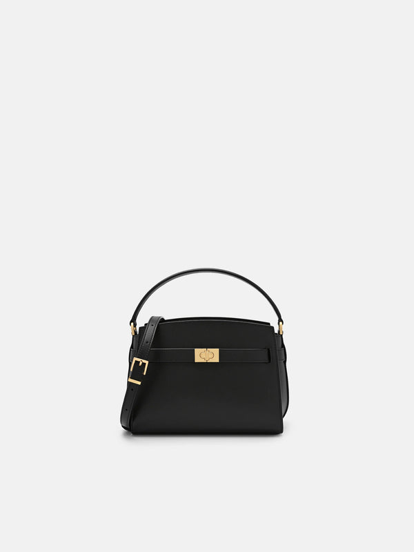 Belted Leather Handbag - Black