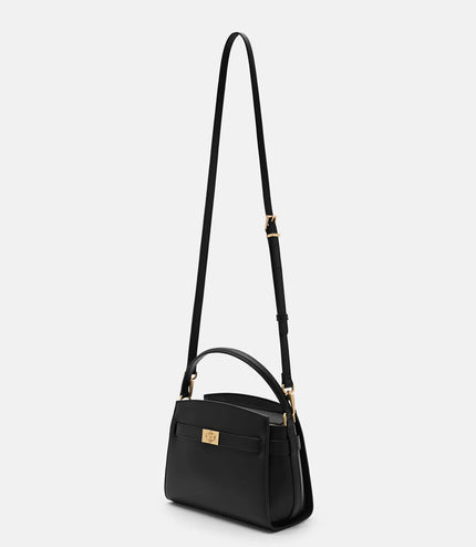 Belted Leather Handbag - Black