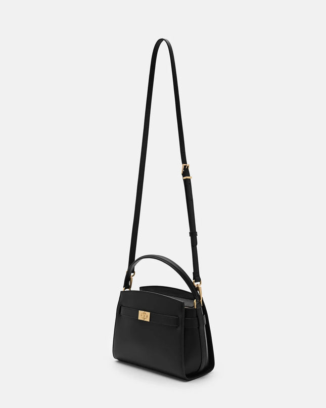 Belted Leather Handbag - Black