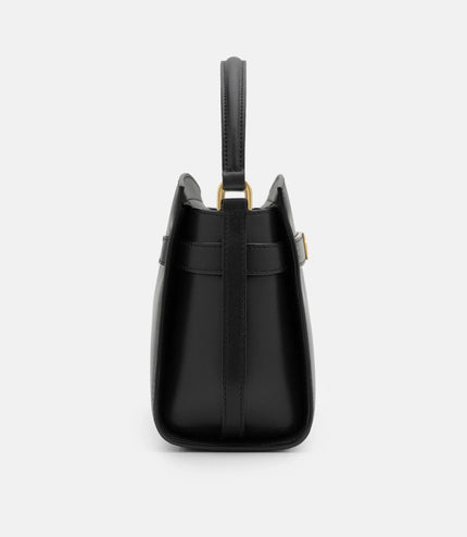 Belted Leather Handbag - Black