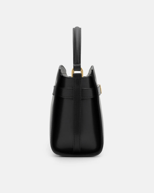 Belted Leather Handbag - Black
