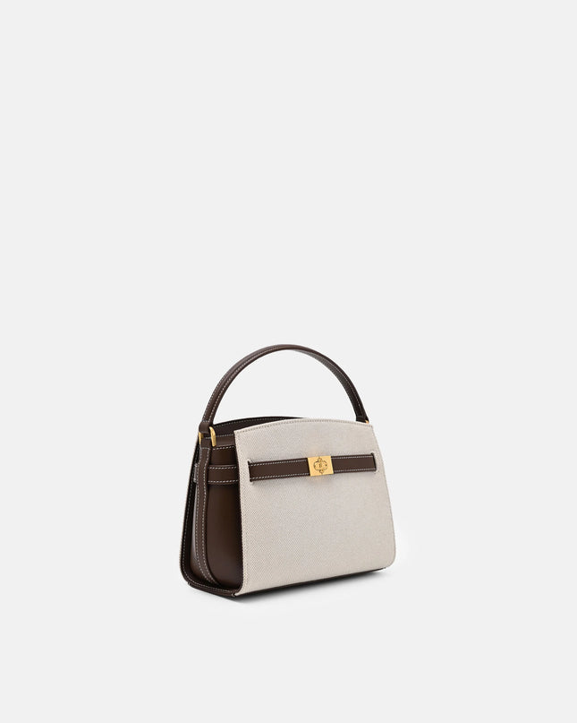 Belted Leather Handbag - Dark Brown Canvas