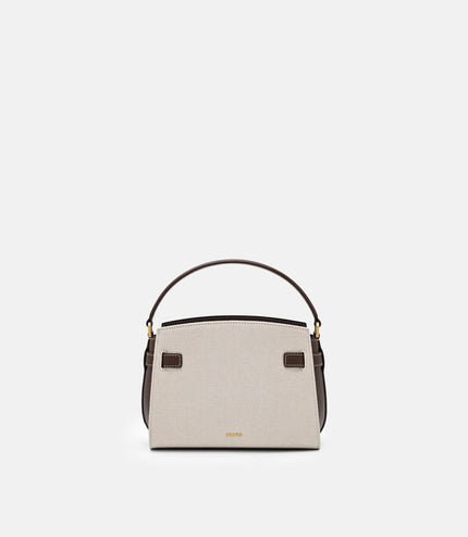 Belted Leather Handbag - Dark Brown Canvas