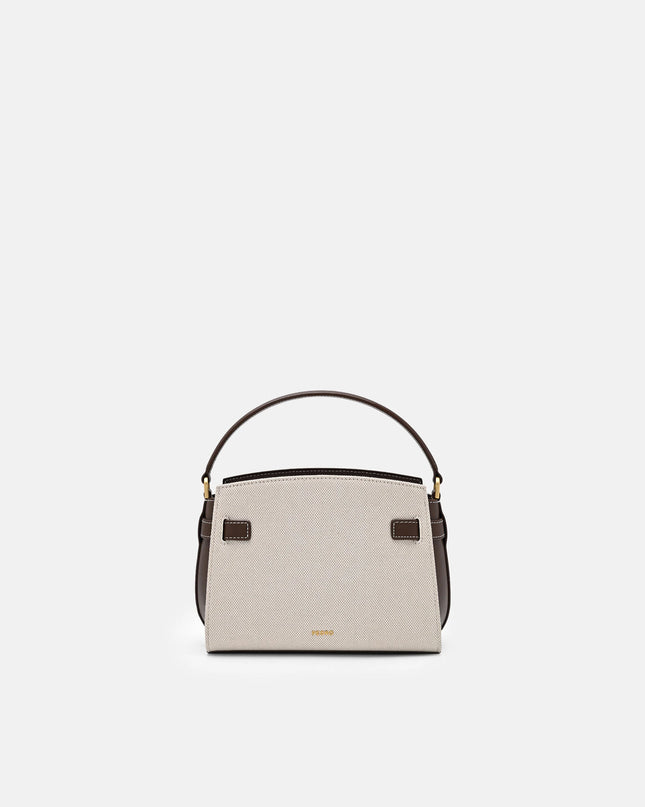 Belted Leather Handbag - Dark Brown Canvas
