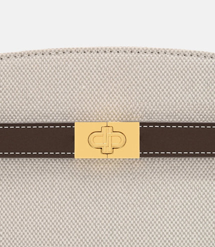Belted Leather Handbag - Dark Brown Canvas