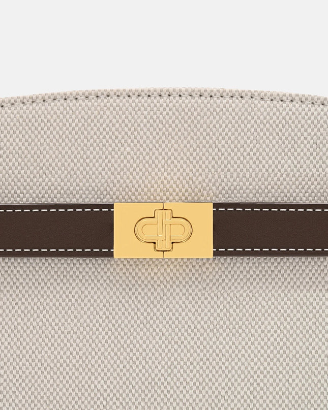 Belted Leather Handbag - Dark Brown Canvas