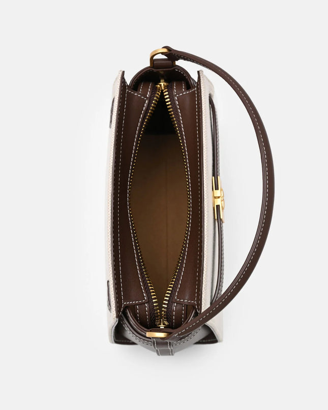 Belted Leather Handbag - Dark Brown Canvas