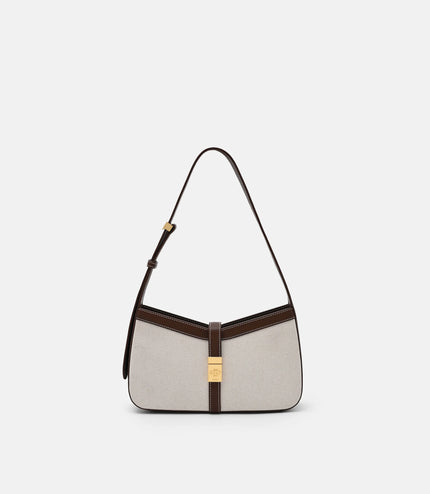 Farida Leather Shoulder Bag - Dark Brown Canvas