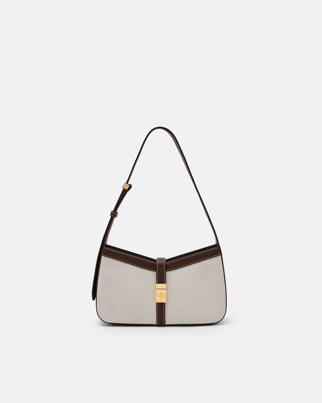 Farida Leather Shoulder Bag - Dark Brown Canvas