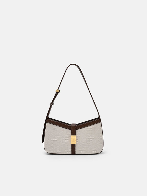 Farida Leather Shoulder Bag - Dark Brown Canvas