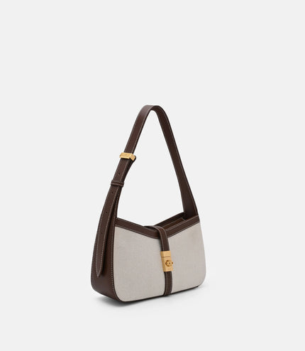 Farida Leather Shoulder Bag - Dark Brown Canvas