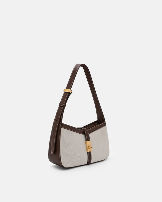 Farida Leather Shoulder Bag - Dark Brown Canvas