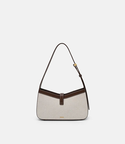 Farida Leather Shoulder Bag - Dark Brown Canvas