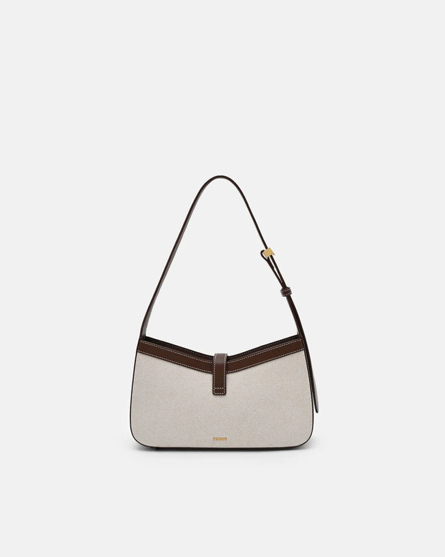 Farida Leather Shoulder Bag - Dark Brown Canvas