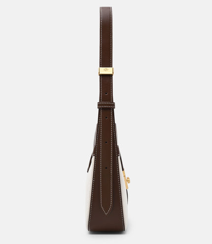 Farida Leather Shoulder Bag - Dark Brown Canvas