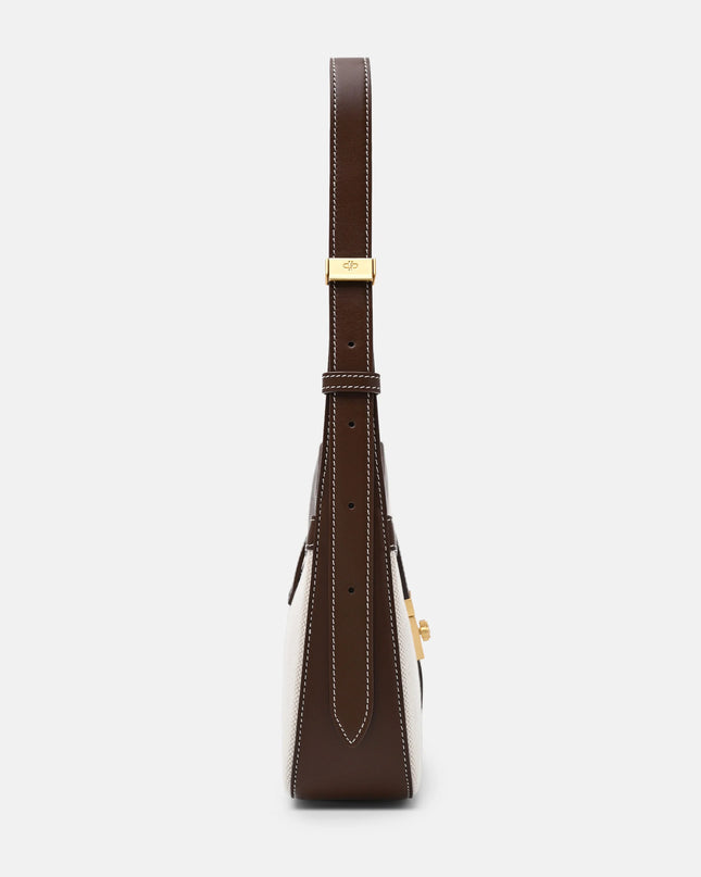 Farida Leather Shoulder Bag - Dark Brown Canvas