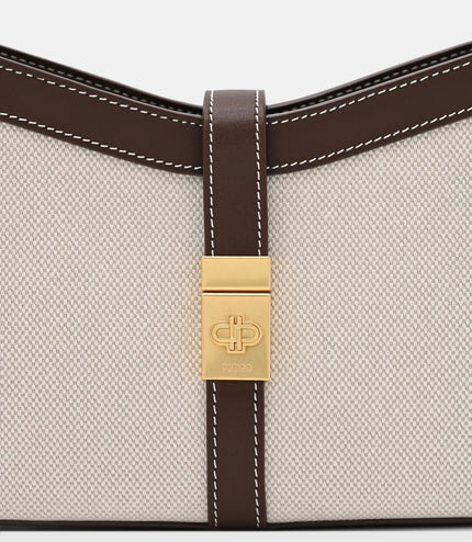 Farida Leather Shoulder Bag - Dark Brown Canvas