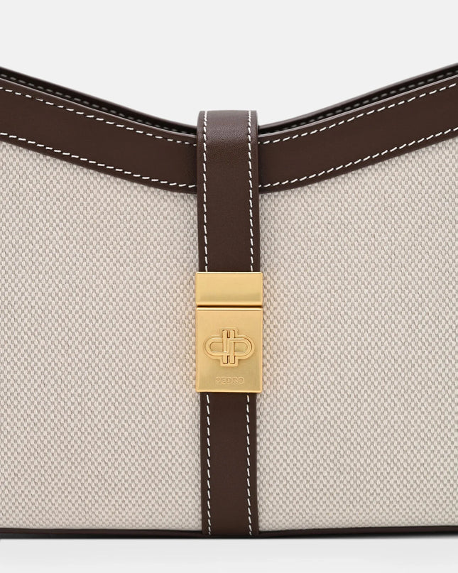 Farida Leather Shoulder Bag - Dark Brown Canvas