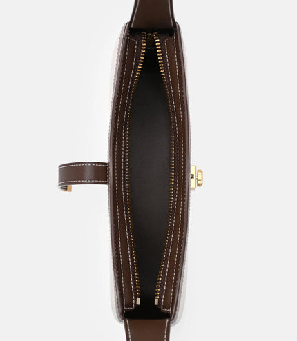 Farida Leather Shoulder Bag - Dark Brown Canvas