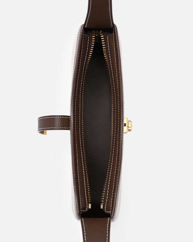 Farida Leather Shoulder Bag - Dark Brown Canvas