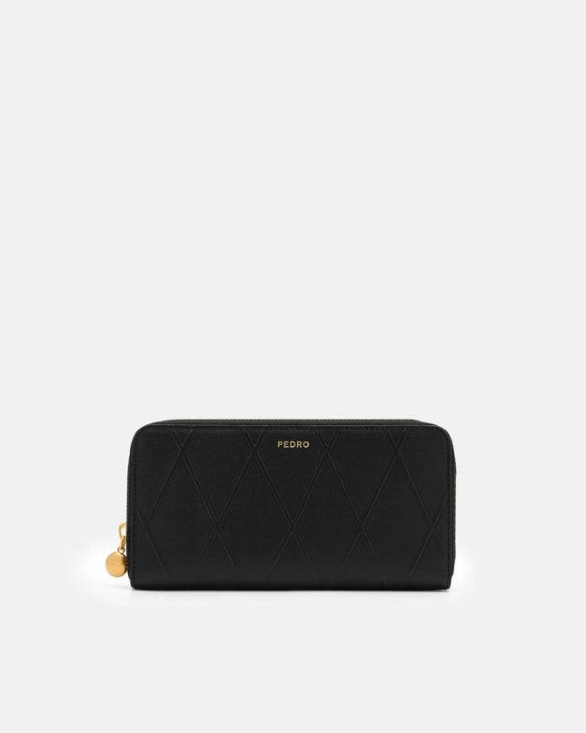 Quilted Leather Long Wallet - Black
