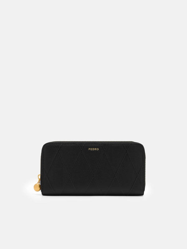 Quilted Leather Long Wallet - Black