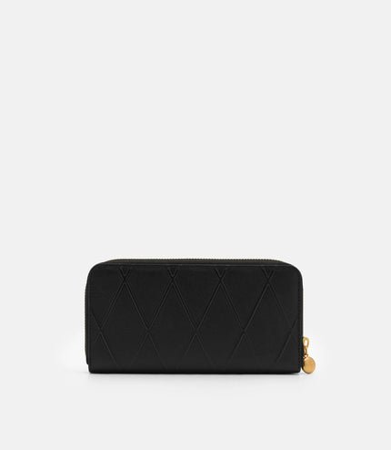 Quilted Leather Long Wallet - Black