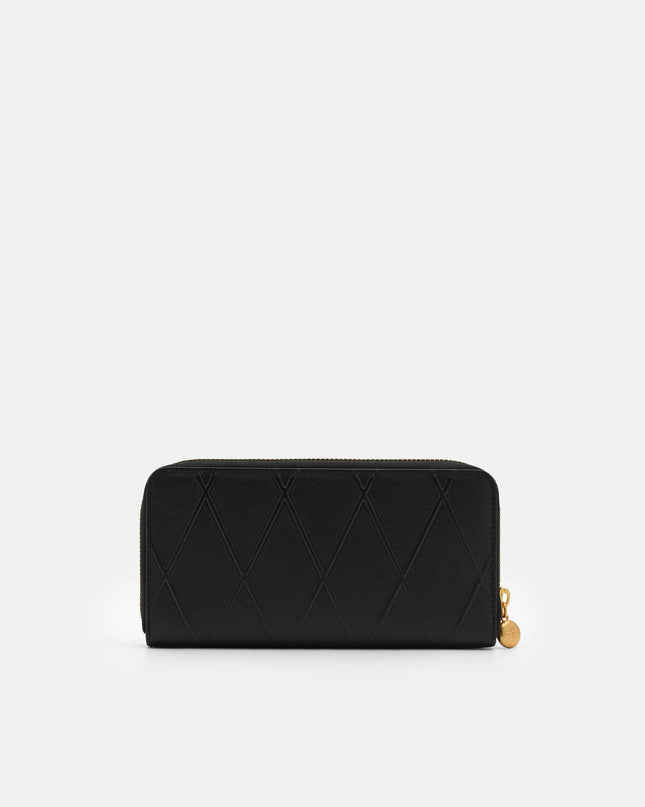 Quilted Leather Long Wallet - Black