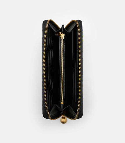 Quilted Leather Long Wallet - Black
