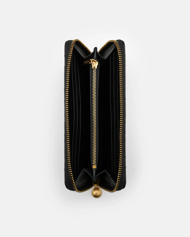 Quilted Leather Long Wallet - Black