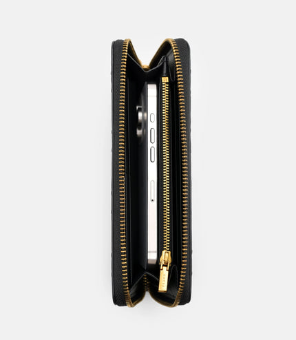 Quilted Leather Long Wallet - Black