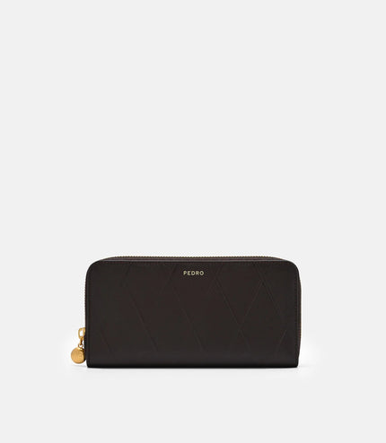 Quilted Leather Long Wallet - Dark Brown