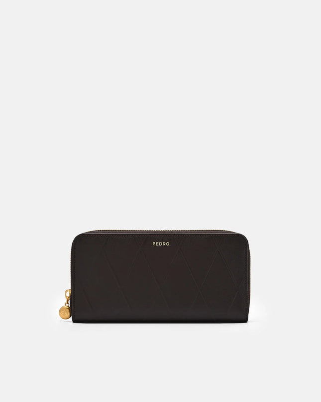 Quilted Leather Long Wallet - Dark Brown