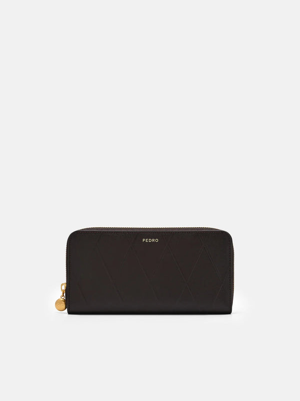 Quilted Leather Long Wallet - Dark Brown