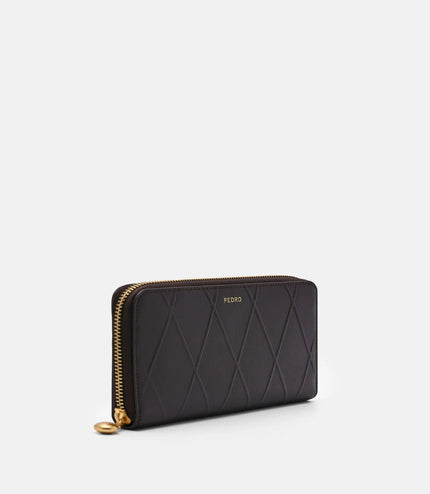 Quilted Leather Long Wallet - Dark Brown