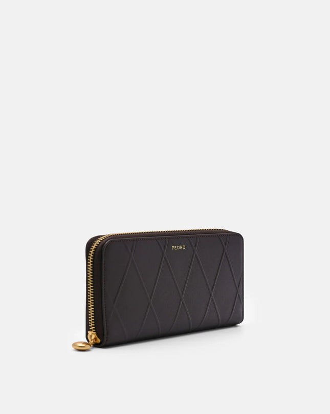 Quilted Leather Long Wallet - Dark Brown