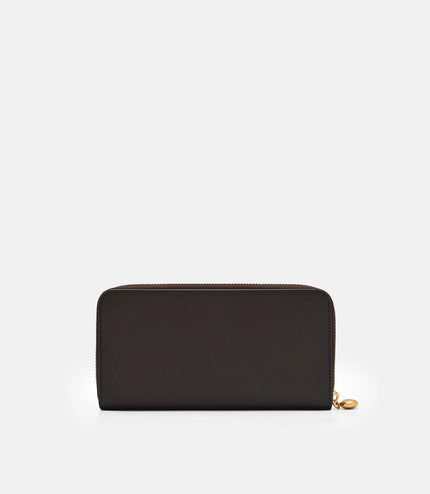 Quilted Leather Long Wallet - Dark Brown