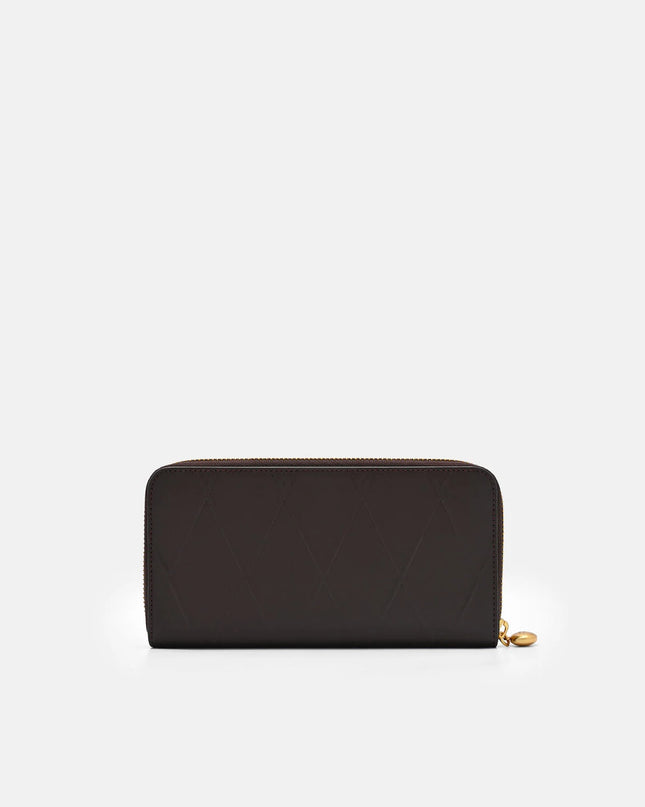 Quilted Leather Long Wallet - Dark Brown