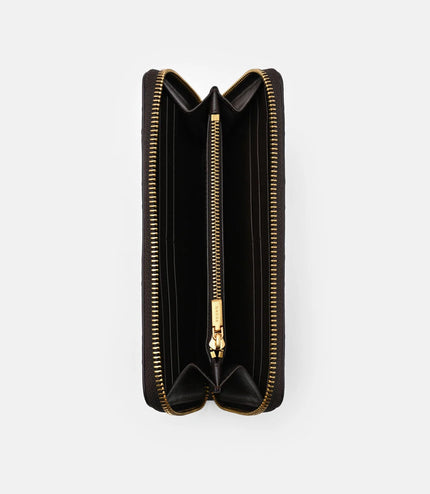 Quilted Leather Long Wallet - Dark Brown