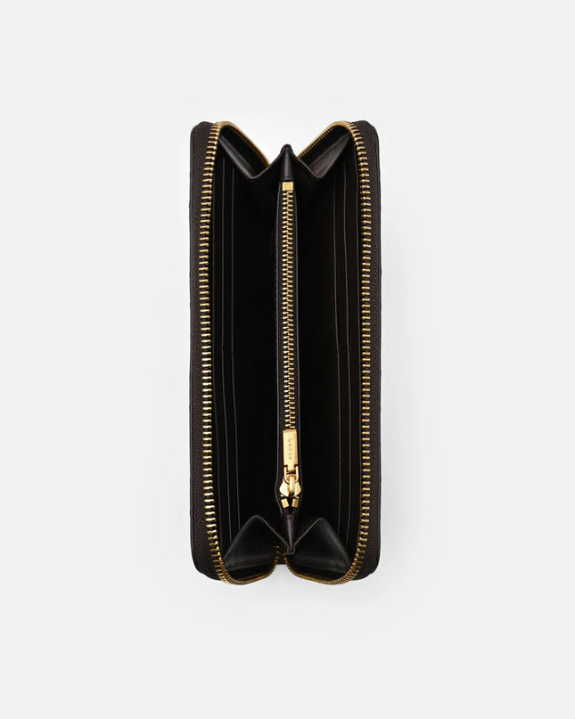 Quilted Leather Long Wallet - Dark Brown